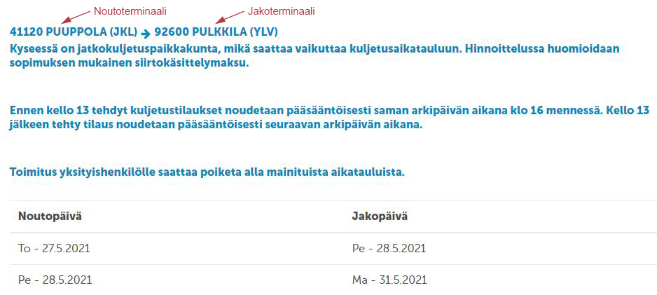 Aikatauluhaun tulokset