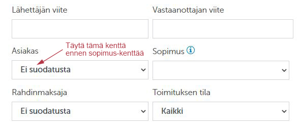 asiakas- ja sopimuskentät